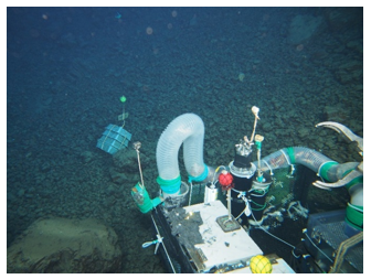 深海底での試験体の暴露試験（写真はJAMSTECからの提供）