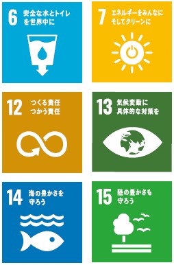 貢献するSDGs項目　7:エネルギーをみんなに そしてクリーンに,12:つくる責任 つかう責任,13:気候変動に具体的な対策を,14:海の豊かさを守ろう,15:陸の豊かさも守ろう